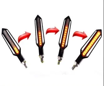 Set of four motorcycle turn signal lights with word streamer mode, 10mm bolt mount, blister card packaging