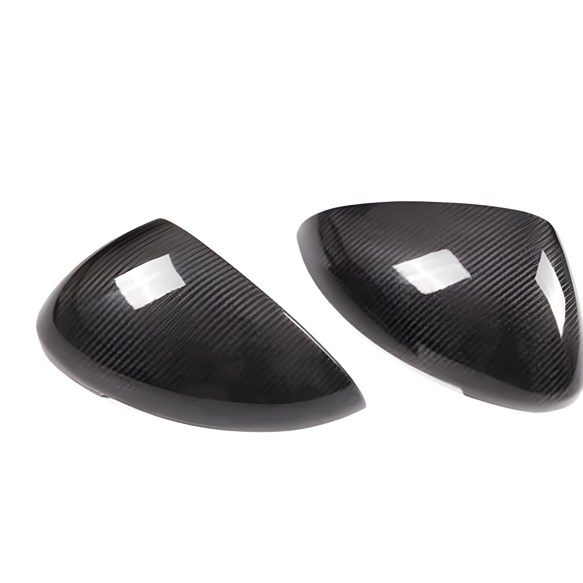 Pair of black true carbon fibre rearview mirror covers for Porsche Macan SUV.