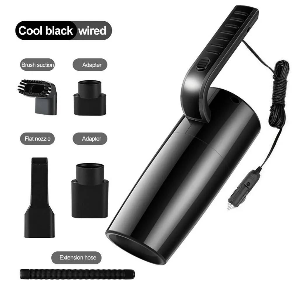 Handheld car vacuum cleaner 120W in black with nozzle, wet dry portable ABS design