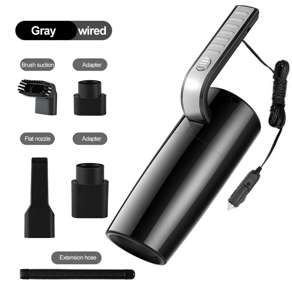 Handheld car vacuum cleaner 120W in black with nozzle, wet dry portable ABS design