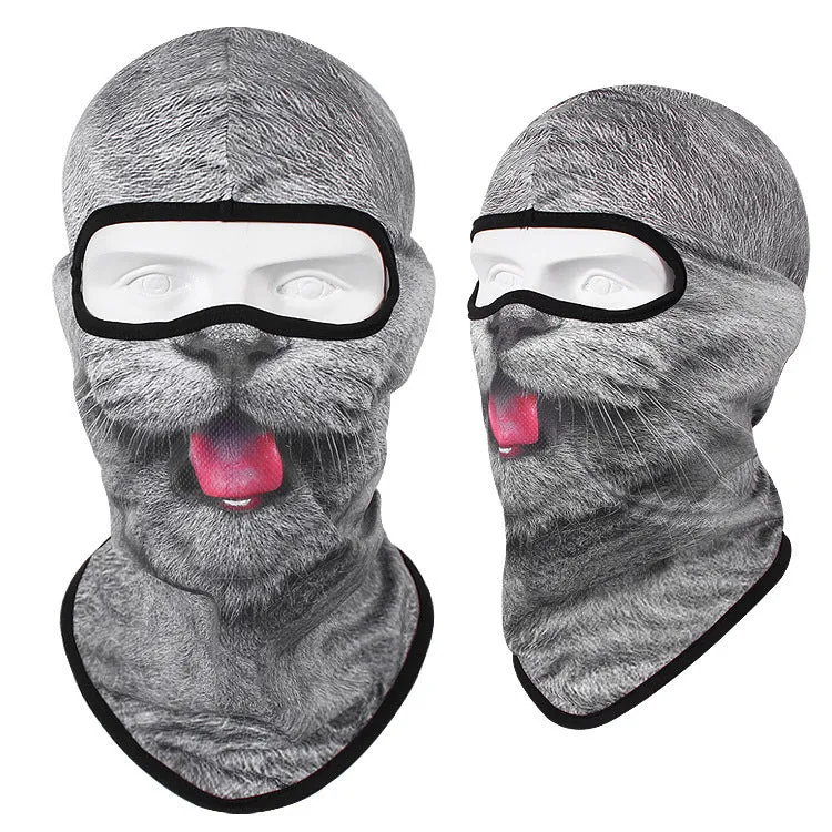 Motorcycle skull mask balaclava in Bakool silk fabric showing skull design, laid flat to show 36x29cm size.