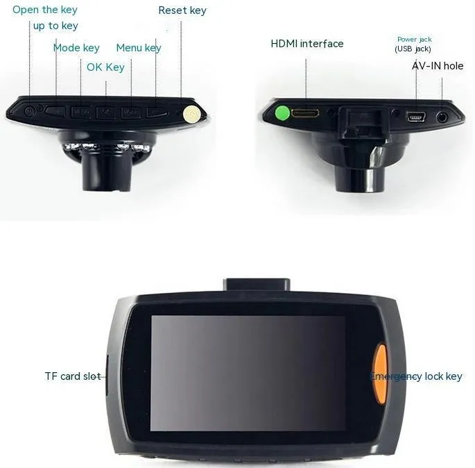 Car DVR dual camera system mounted on windscreen showing front and rear recording capability