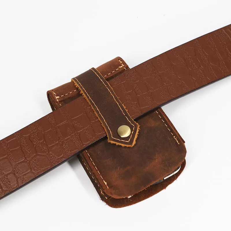 Crazy horse leather key case 7cm by 11.5cm in dark brown colour lying flat