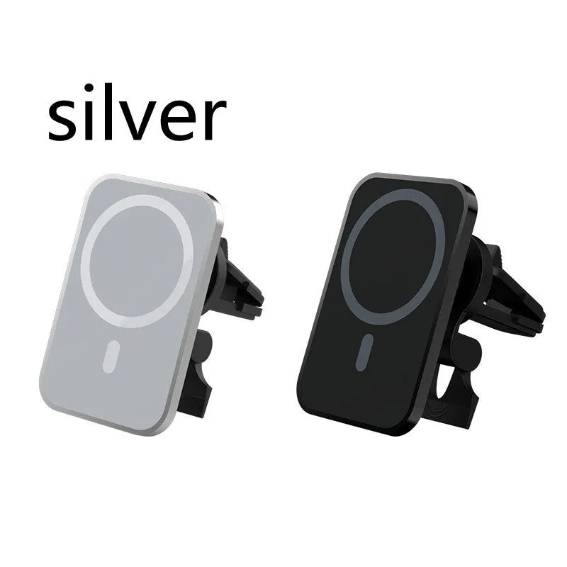 Magnetic car wireless charger 15W with aluminium alloy body and N52 magnet, black model on car air outlet vent