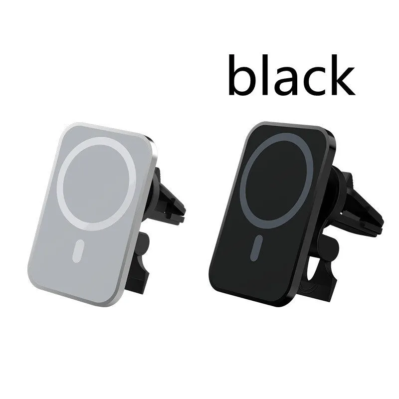 Magnetic car wireless charger 15W with aluminium alloy body and N52 magnet, black model on car air outlet vent