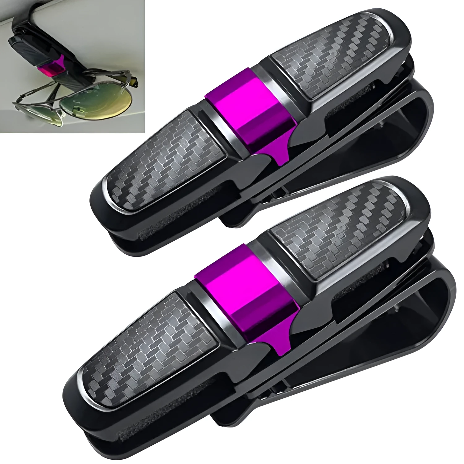 Car glasses clip in black on sun visor holding sunglasses ABS universal fit 100mm