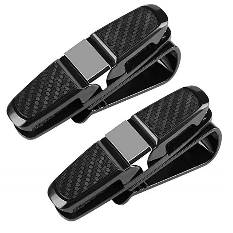 Car glasses clip in black on sun visor holding sunglasses ABS universal fit 100mm