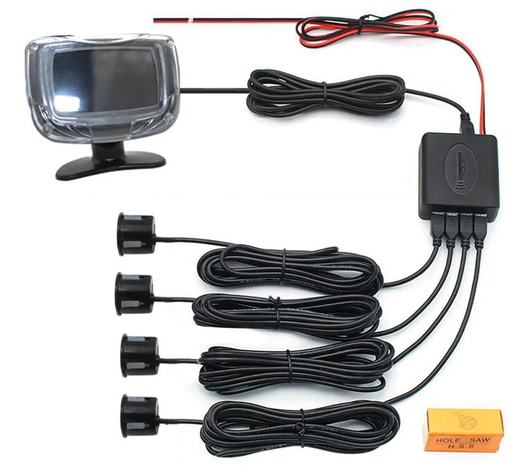 Wireless vehicle reversing sensor system with display unit and four embedded probes for obstacle detection