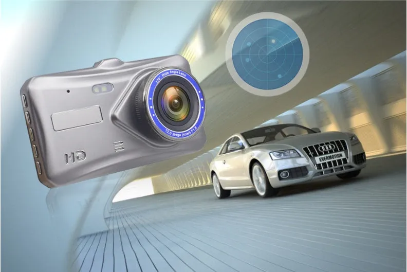 B6T dual lens driving recorder mounted on front windshield with 170° wide angle lens