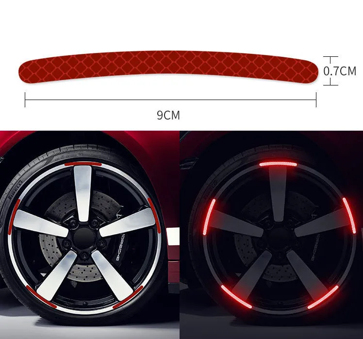 20 pack car wheel hub reflective stickers with arc pattern in various colours including fluorescent and luminous options