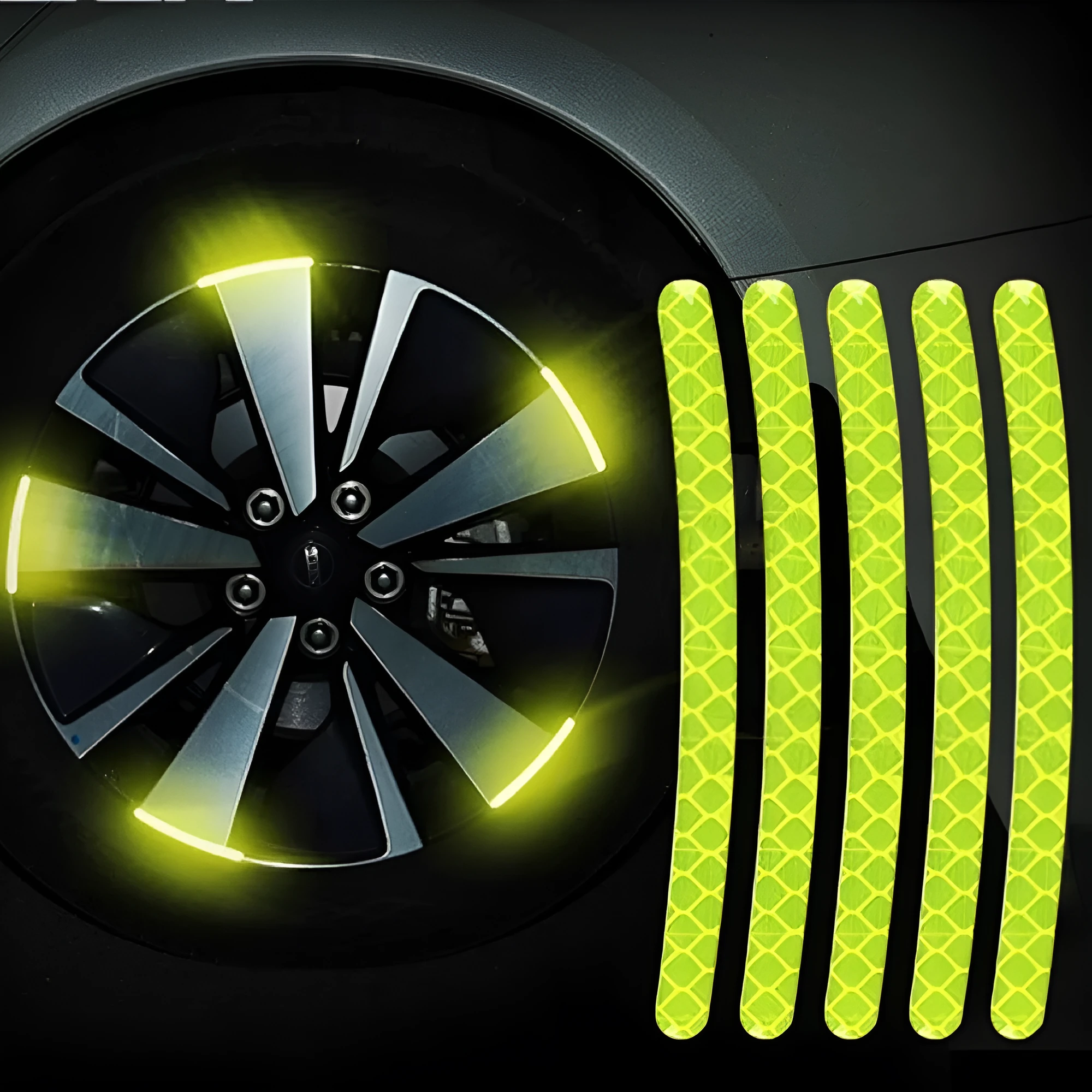 20 pack car wheel hub reflective stickers with arc pattern in various colours including fluorescent and luminous options