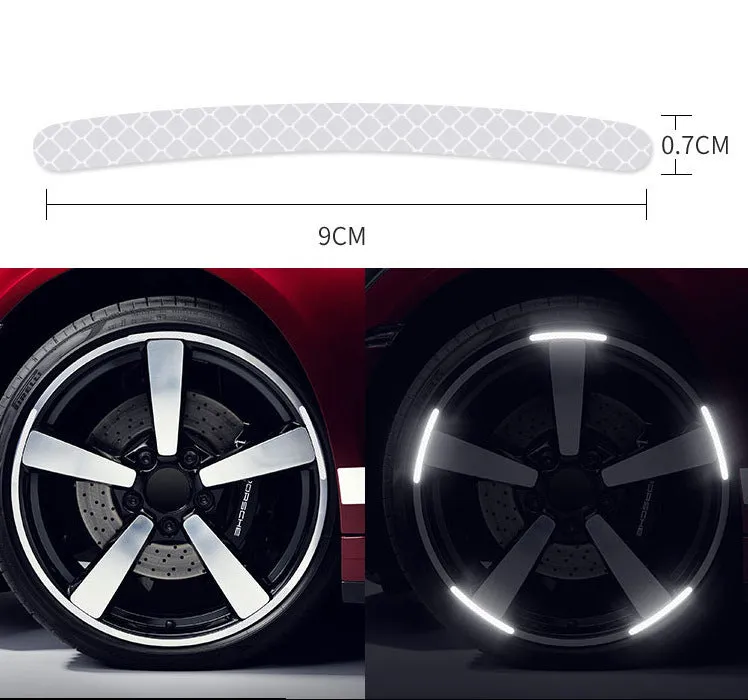 20 pack car wheel hub reflective stickers with arc pattern in various colours including fluorescent and luminous options