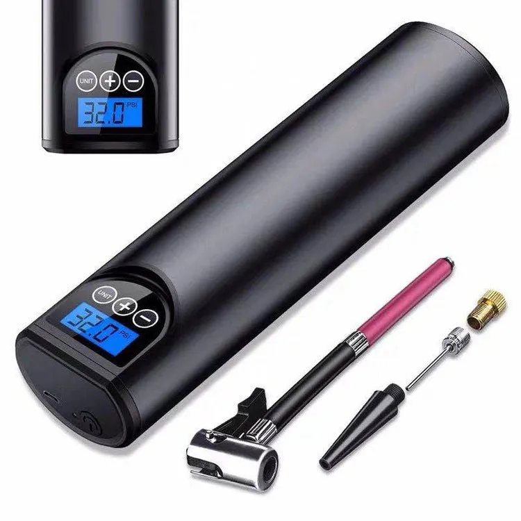 Mini portable wireless car air pump with digital display and flashlight for tyre inflation