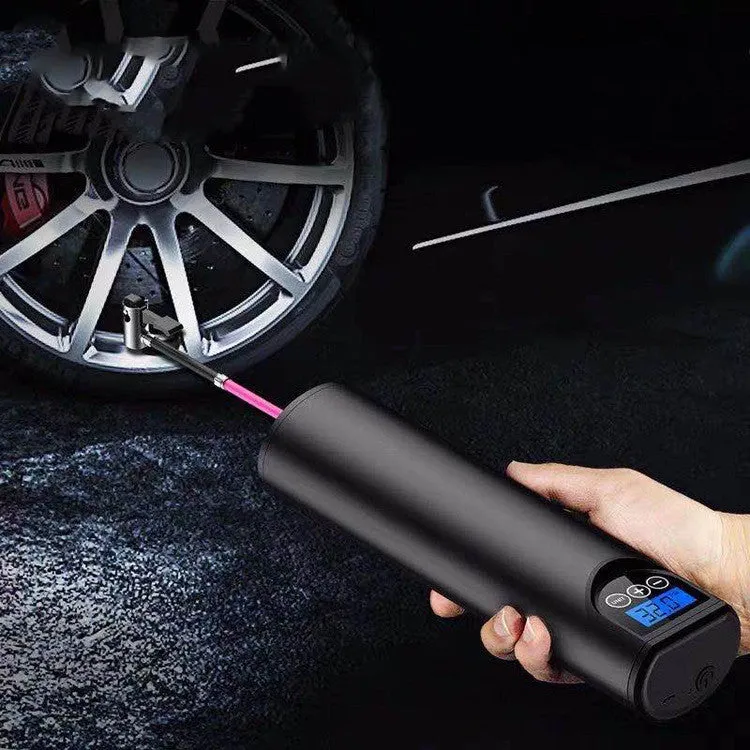 Mini portable wireless car air pump with digital display and flashlight for tyre inflation
