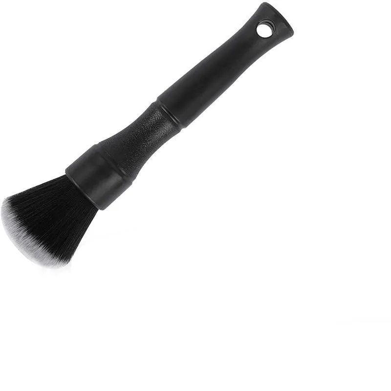 Black car detailing brush with ultra-soft pig hair bristles and a PP plastic handle.