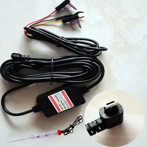 Driving data recorder power line step-down cable with T-connector and wire connections for ACC installation