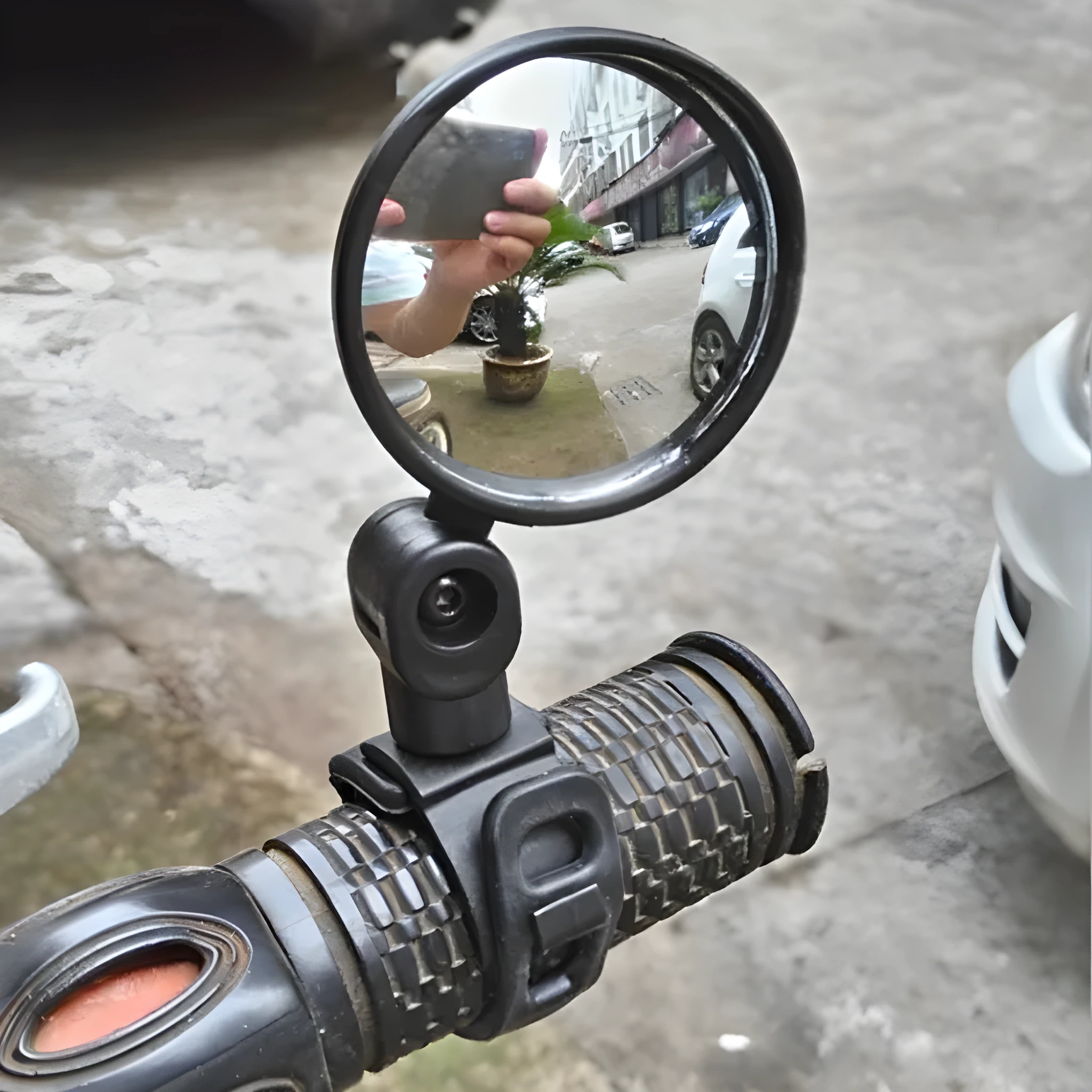 Wide angle convex mountain bike rear view mirror black 5.1CM adjustable handlebar