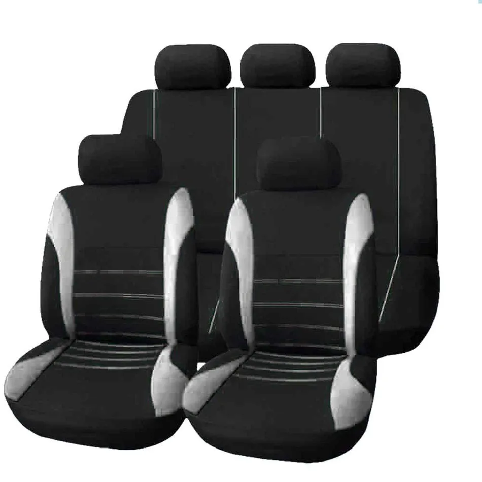 9-piece car seat cover set in grey, universal fit for most cars, bird's eye cloth fabric