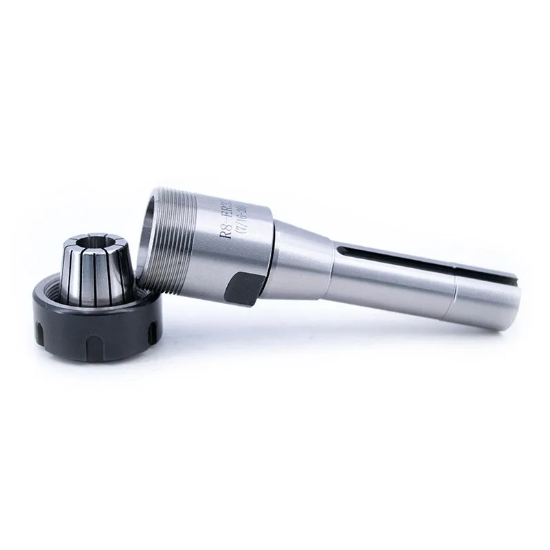 R8-ER32 collet tool set 17-piece with 65Mn steel holder, ER32 collets and wrench on workbench