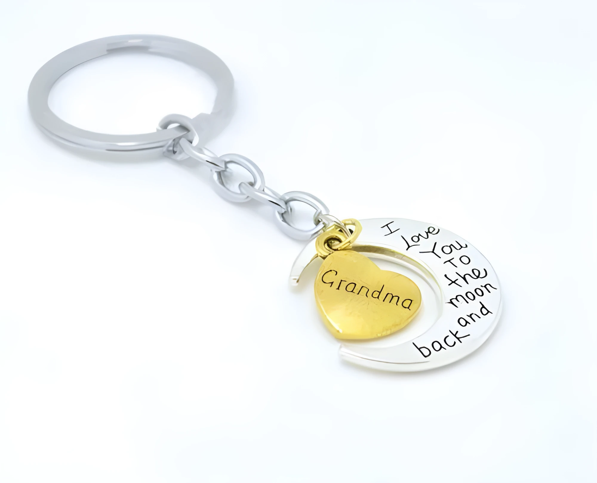 Zinc alloy double-sided engraved keychain with Love You to the Moon and Back message