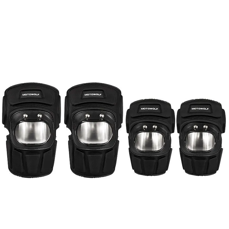 Off-road motorcycle stainless steel knee pads and elbow pads set black one size