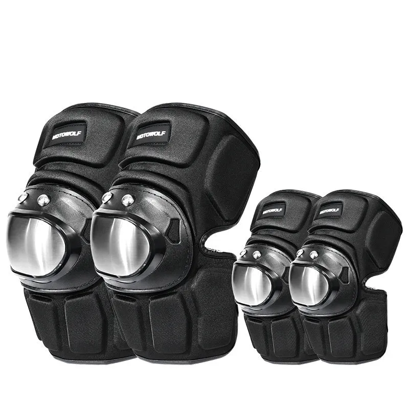Off-road motorcycle stainless steel knee pads and elbow pads set black one size
