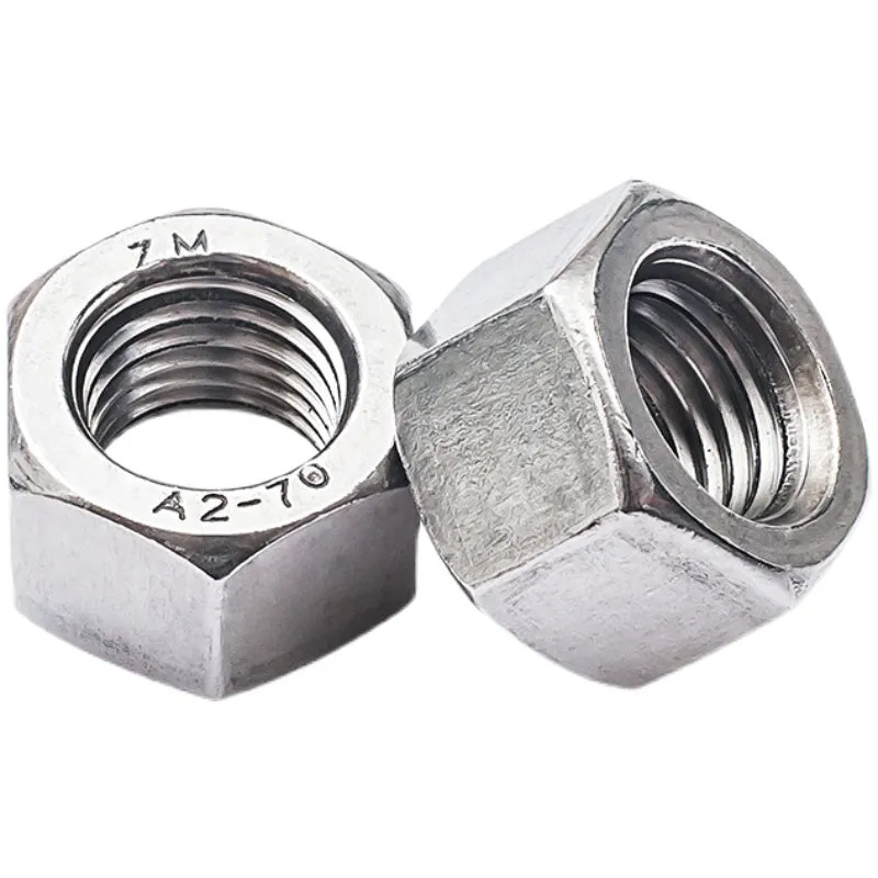 304 stainless steel thickened hex nut assortment from M6 to M56 metric sizes on grey background