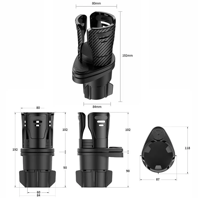 Second generation upgraded car cup holder in carbon fibre matte finish