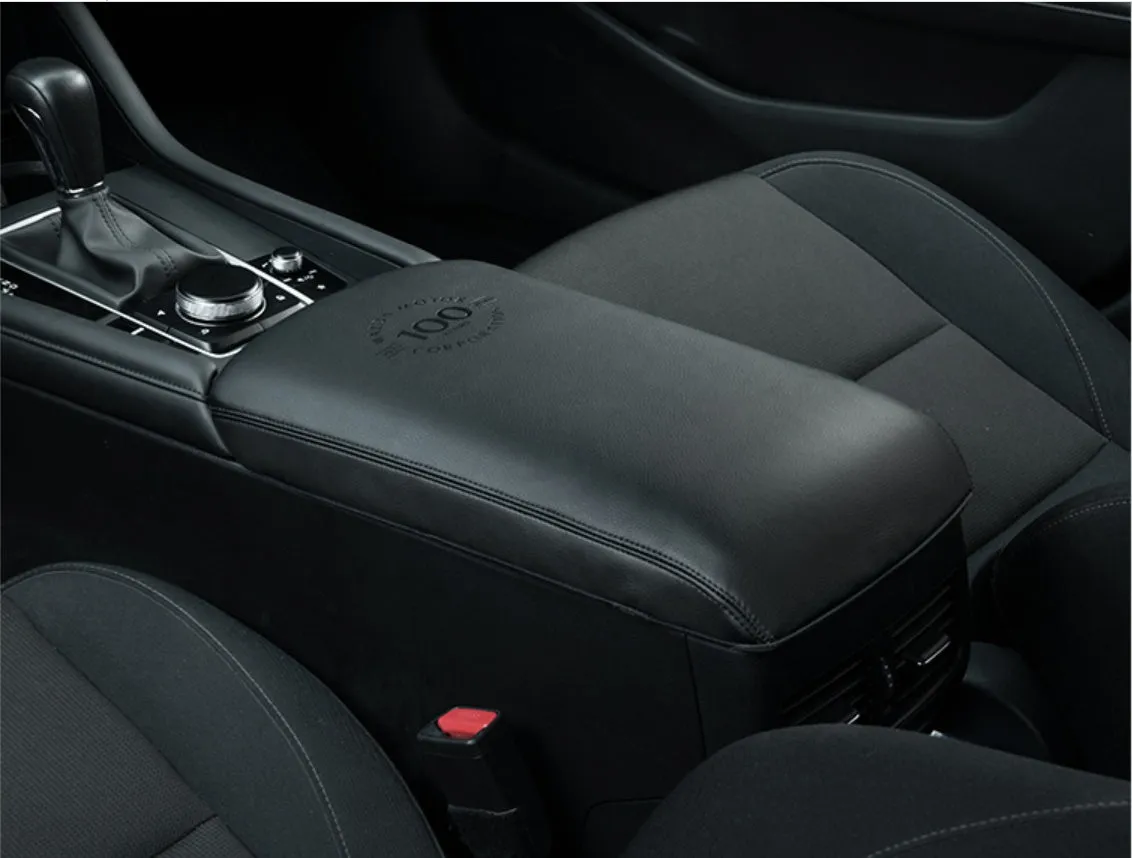Mazda CX-4 CX-5 Oncela 100th Anniversary armrest case cover in carbon fibre and leather finish