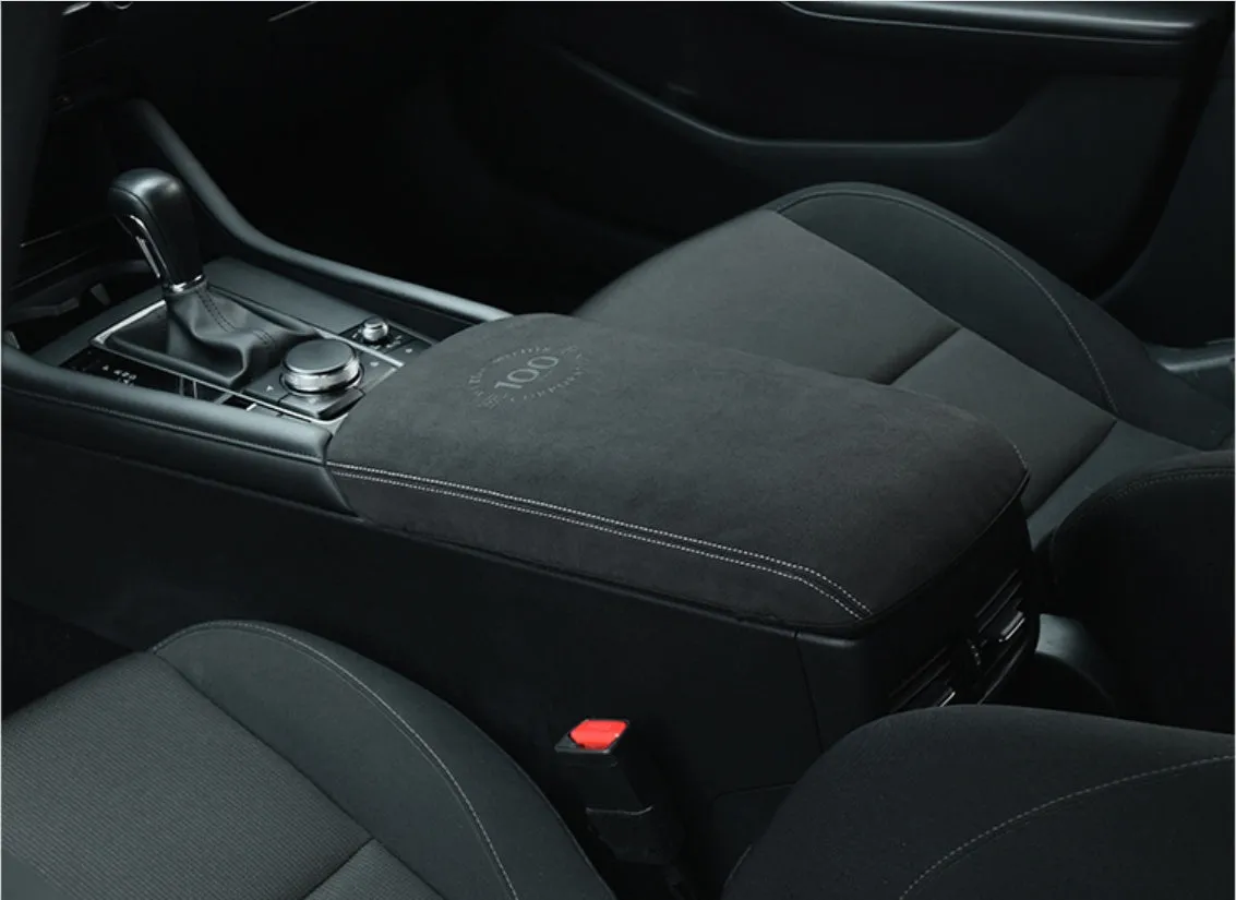 Mazda CX-4 CX-5 Oncela 100th Anniversary armrest case cover in carbon fibre and leather finish