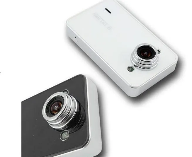 K6000 car dash cam with 120 degree wide angle lens mounted on front windshield in black finish
