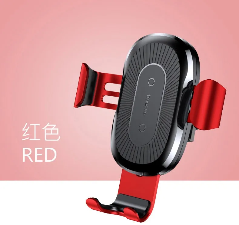 Gravity bracket wireless charging car mount with auto-clamp in black, for Samsung and Apple phones