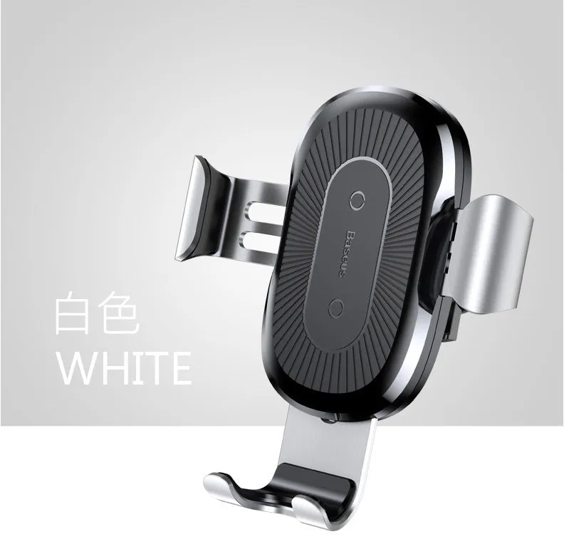 Gravity bracket wireless charging car mount with auto-clamp in black, for Samsung and Apple phones
