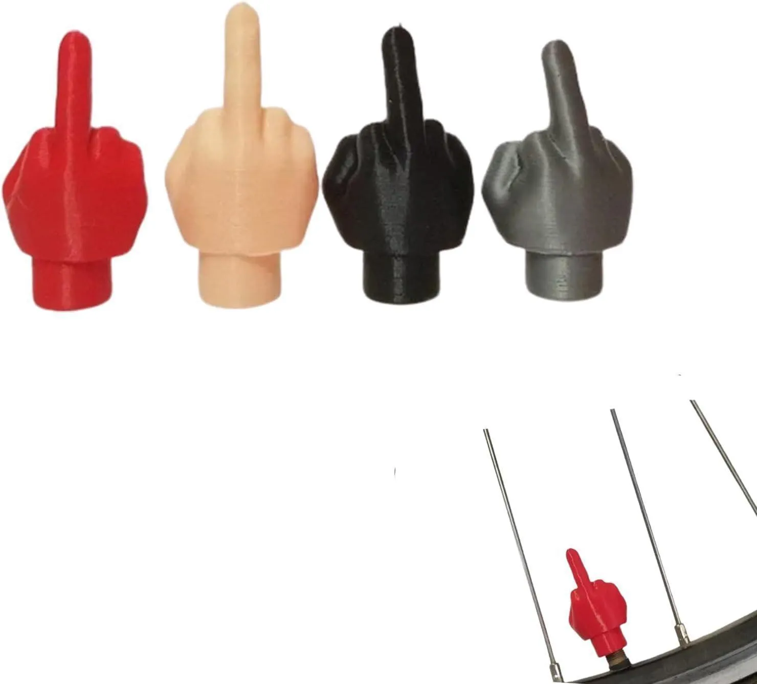 Four latex tyre valve caps shown in black and skin colours for car and motorcycle dust protection