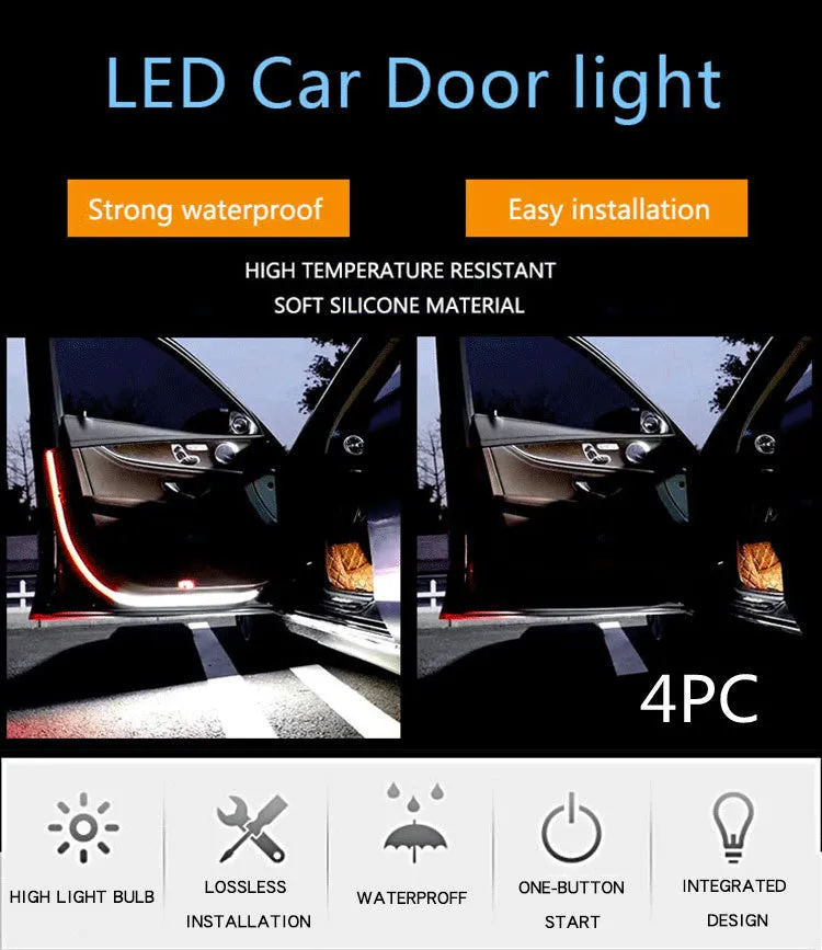 Waterproof silicone LED car door warning light strip 1.2m length red and white illumination streamer effect