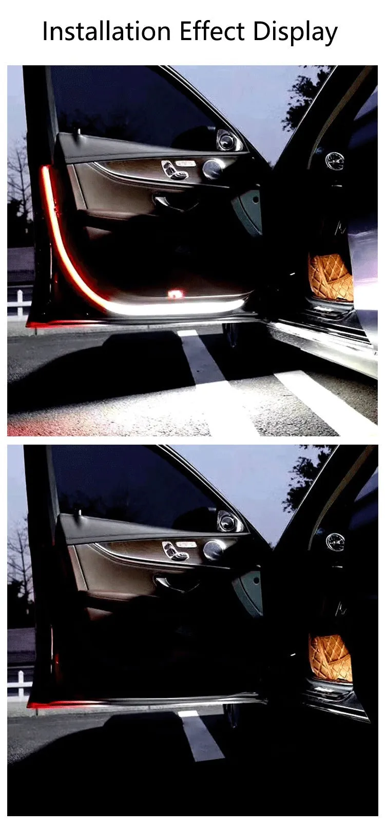 Waterproof silicone LED car door warning light strip 1.2m length red and white illumination streamer effect