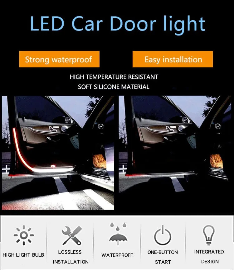Waterproof silicone LED car door warning light strip 1.2m length red and white illumination streamer effect