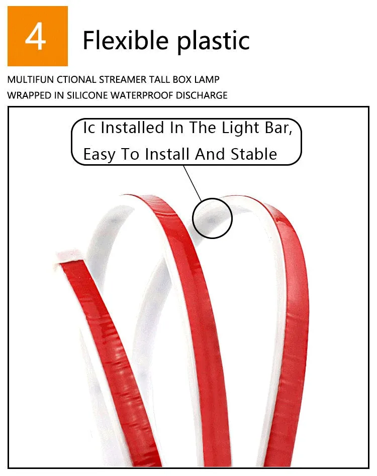 Waterproof silicone LED car door warning light strip 1.2m length red and white illumination streamer effect