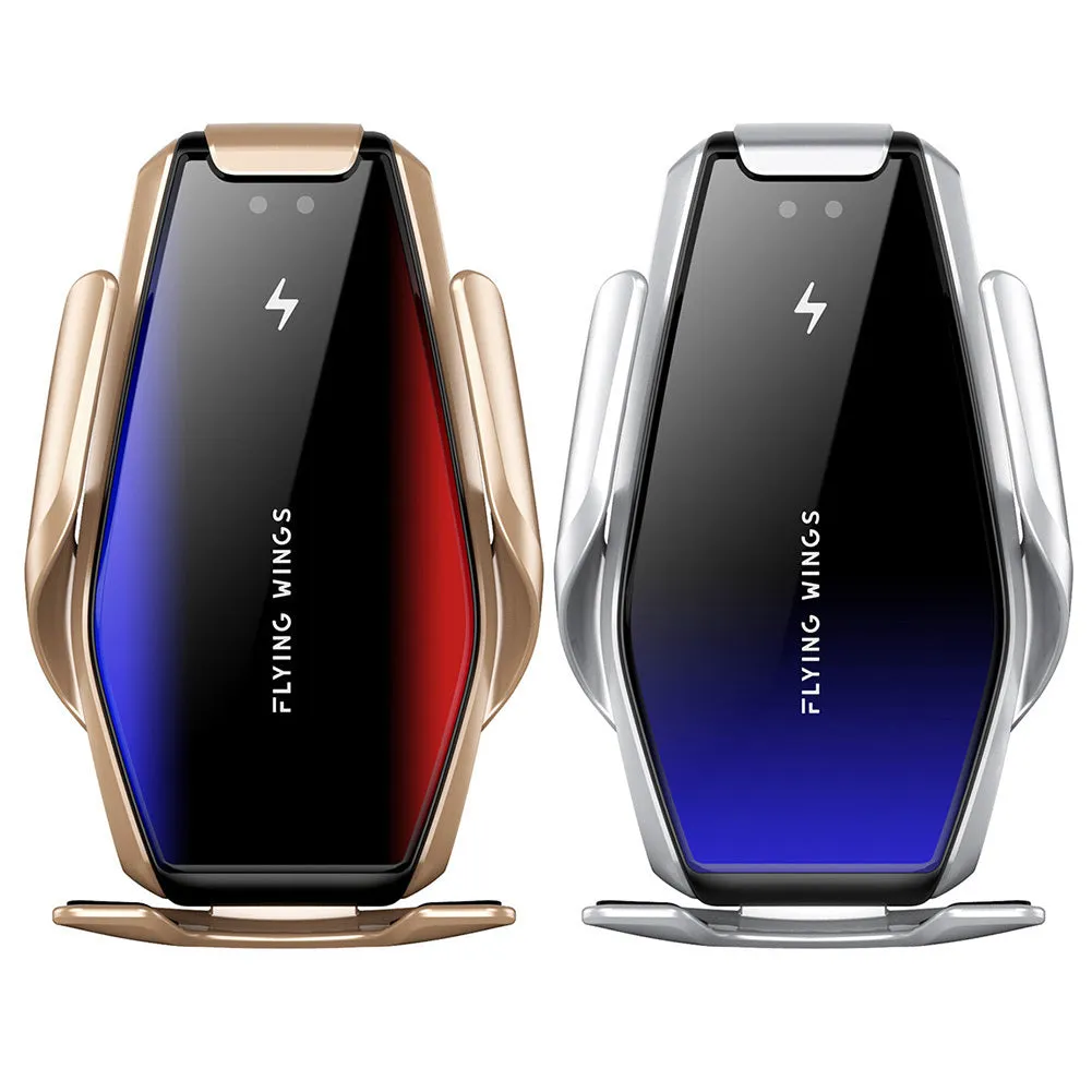 Wireless mobile phone charger in Gold with bracket open, showing coil pad and Type-0 connector