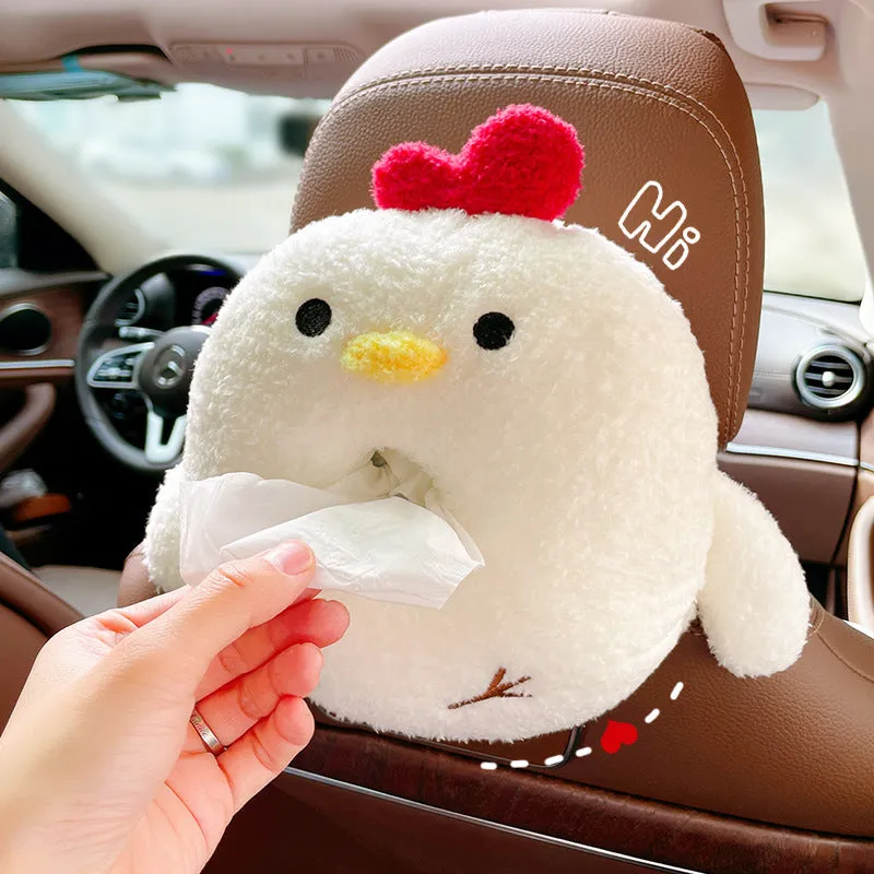 Green frog plush car tissue box hanging on seat back with telescopic buckle