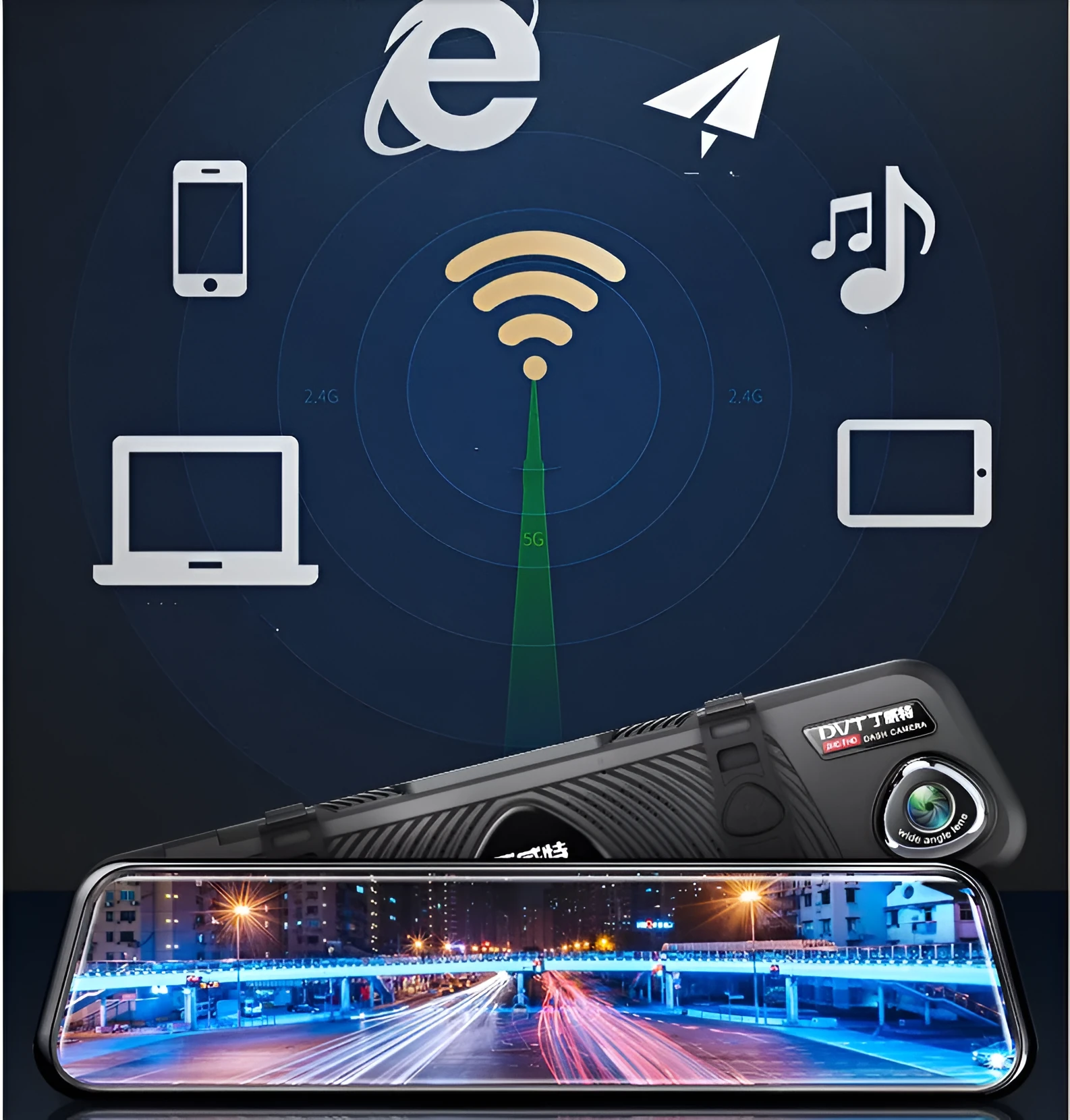 HD 360 panoramic driving recorder with 8-inch IPS screen, 140° wide-angle, dual lens, black
