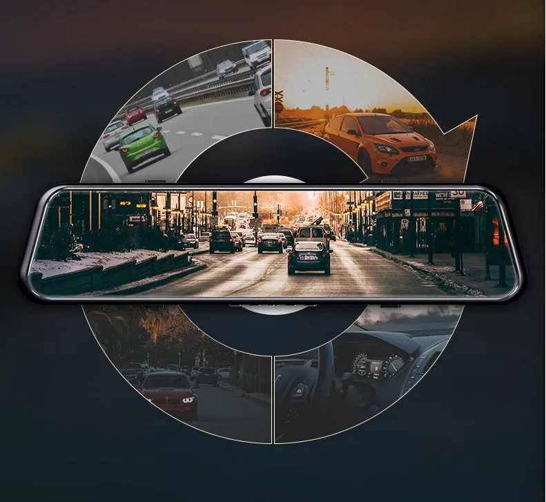 HD 360 panoramic driving recorder with 8-inch IPS screen, 140° wide-angle, dual lens, black