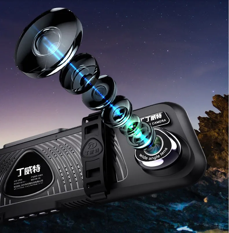 HD 360 panoramic driving recorder with 8-inch IPS screen, 140° wide-angle, dual lens, black