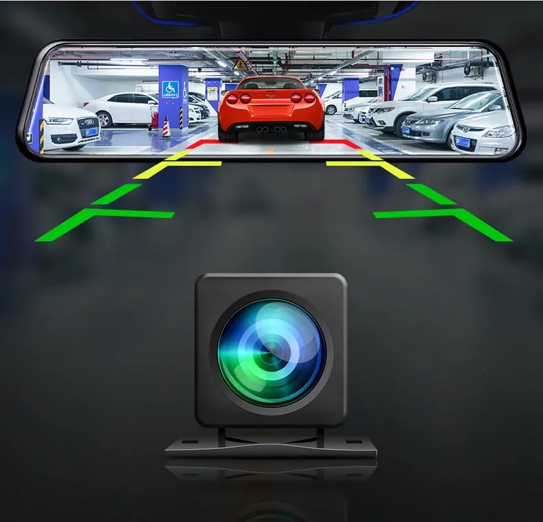 HD 360 panoramic driving recorder with 8-inch IPS screen, 140° wide-angle, dual lens, black