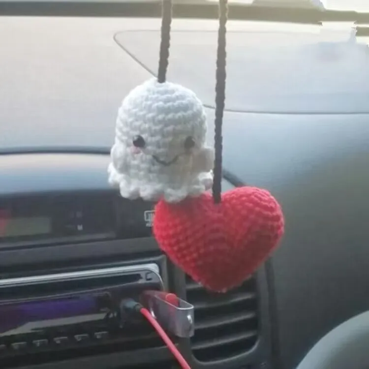 Hand-woven plush automobile hanging ornament with cartoon design for car interior decoration