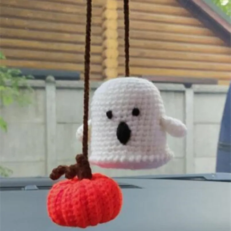 Hand-woven plush automobile hanging ornament with cartoon design for car interior decoration