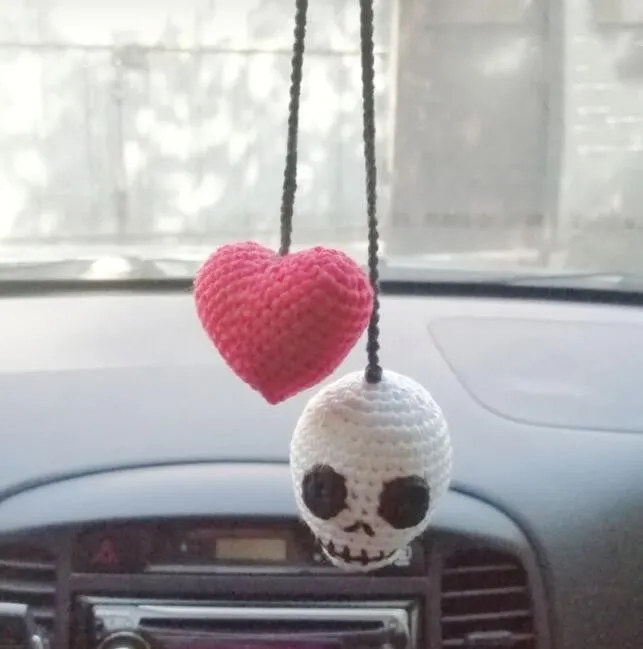 Hand-woven plush automobile hanging ornament with cartoon design for car interior decoration