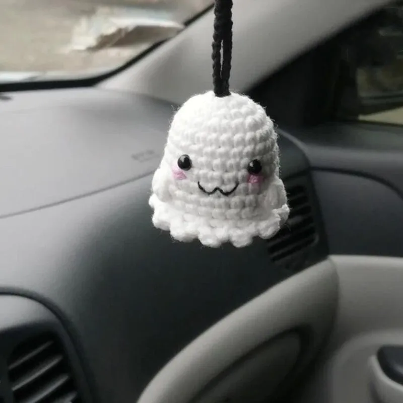 Hand-woven plush automobile hanging ornament with cartoon design for car interior decoration