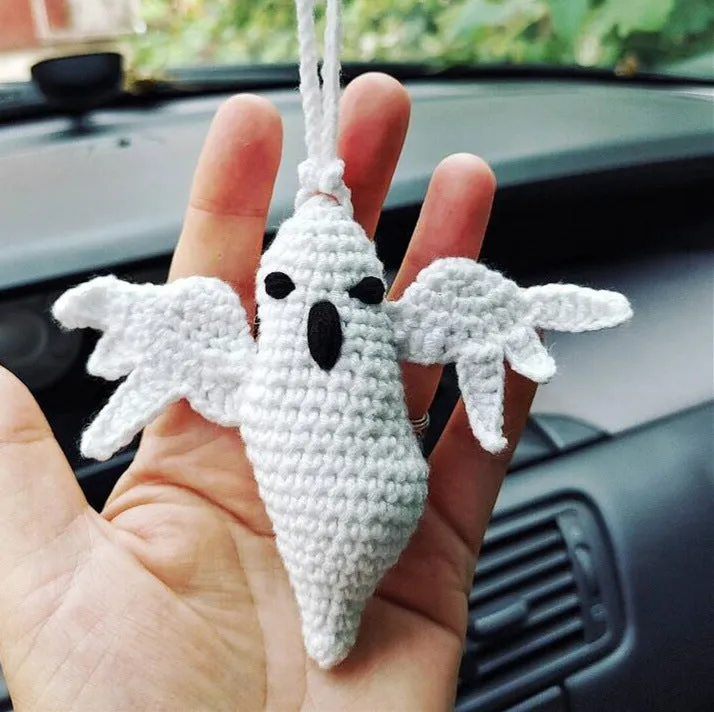 Hand-woven plush automobile hanging ornament with cartoon design for car interior decoration