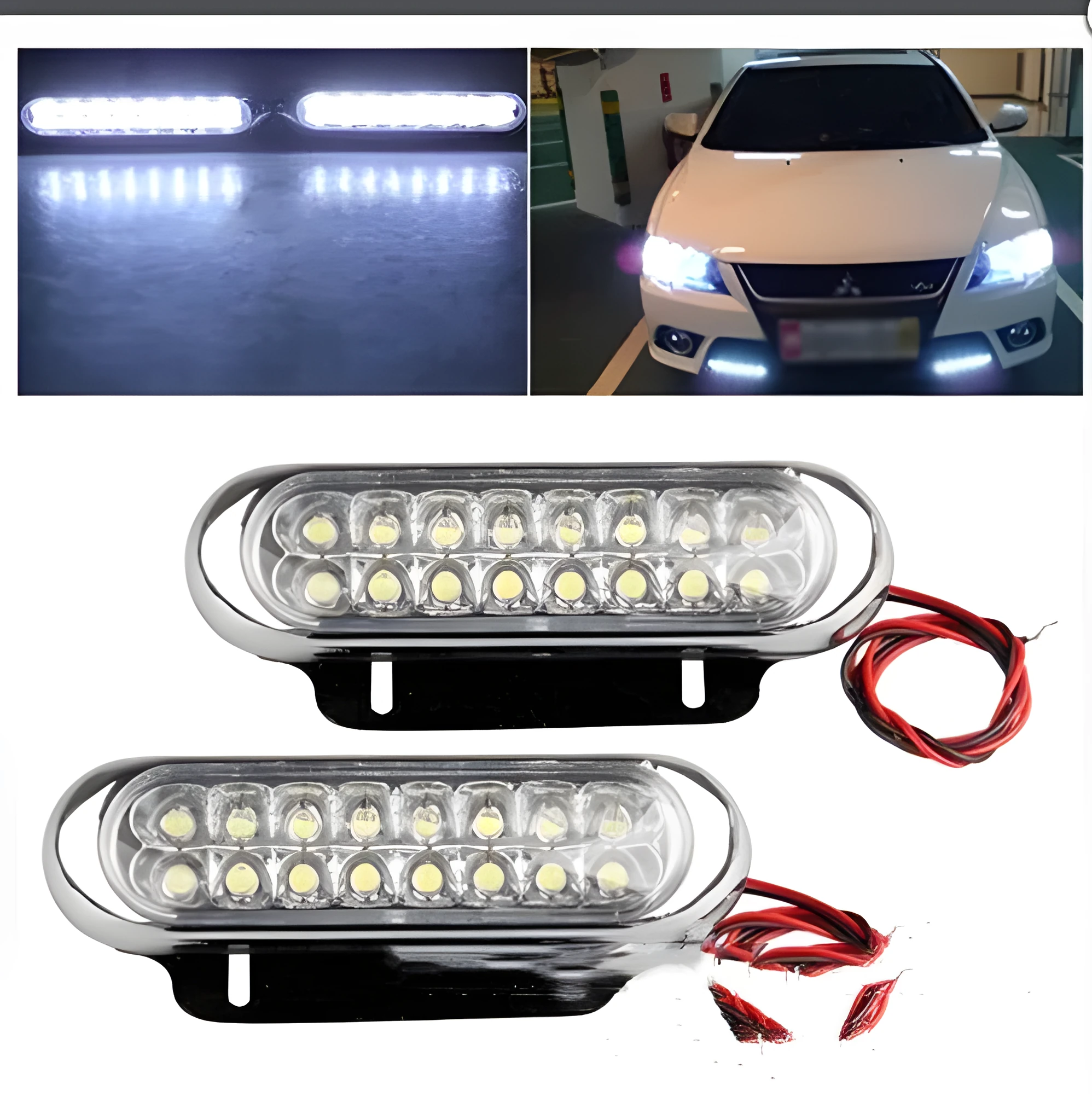 White car LED auxiliary light set 16LED 6W with iron brackets and screws